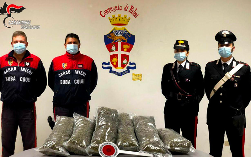 Carabinieri mostrano 10 kg marijuana